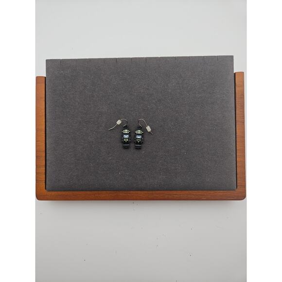 Robot Dangle Drop Hook Earrings Black Enamel BeeBoop Futuristic Kidcore Novelty - Picture 1 of 3